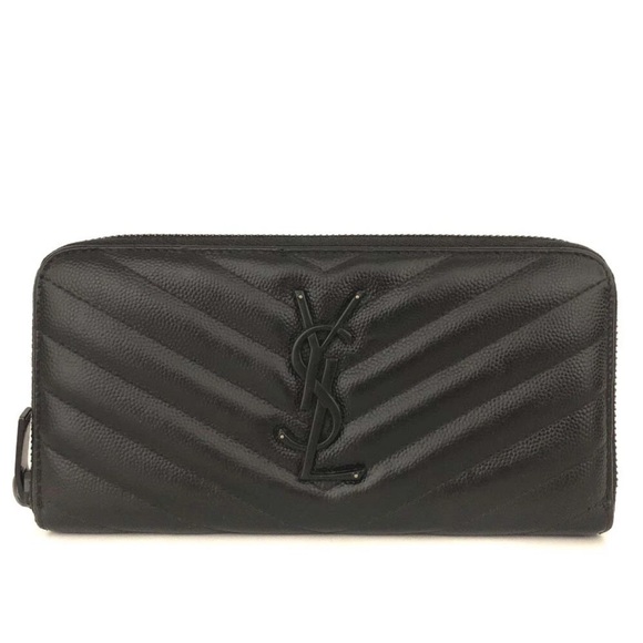 Saint Laurent Cassandra Quilted Leather Zip Around Long Wallet Black - Picture 1 of 17